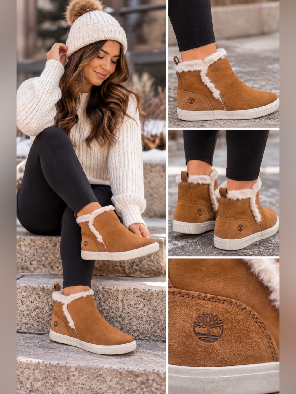 Timberland Skyla Bay A2KWN 6.5 Brown Faux Fur Lined Pull On Boots
